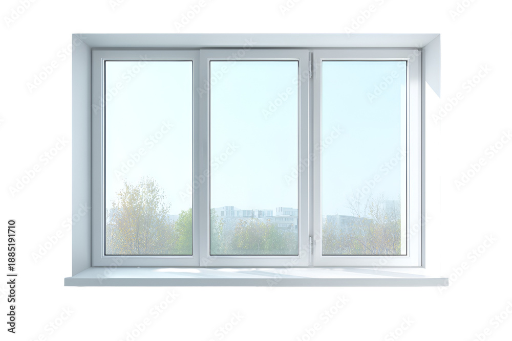 Fototapeta premium Modern window overlooking cityscape