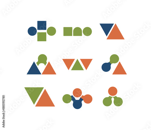 Geometric shape arrangements on black background