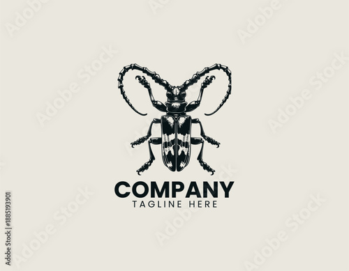 Longhorn Beetle Black Vector Logo Illustration
