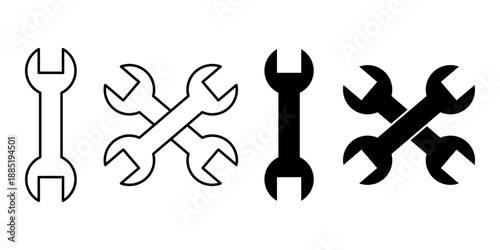 Wrench Black Icon Bundle for Construction Mechanical and Repair Tools