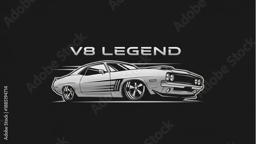 Classic V8 Muscle Car Legend Illustration.