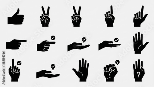 Collection of Hand Gestures and Symbols Icons.