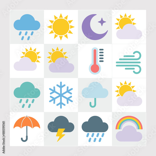 Weather forecast icons for various conditions.