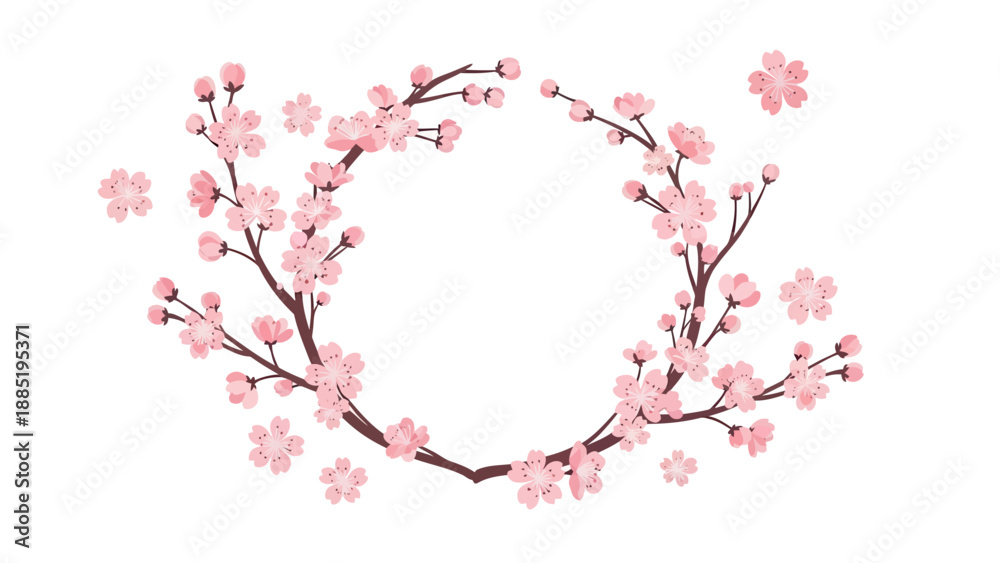 Fototapeta premium Delicate Pink Cherry Blossom Branches Forming a Wreath, Spring Floral Elements