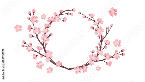 Delicate Pink Cherry Blossom Branches Forming a Wreath, Spring Floral Elements