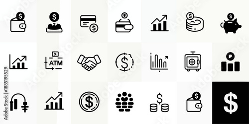 Collection of business and finance icons.