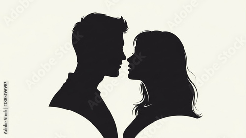 Silhouette Couple Facing Each Other Romantic Connection.