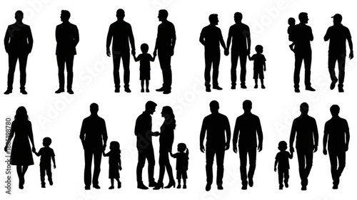 Diverse Human Silhouettes Collection Representing Families and Individuals.