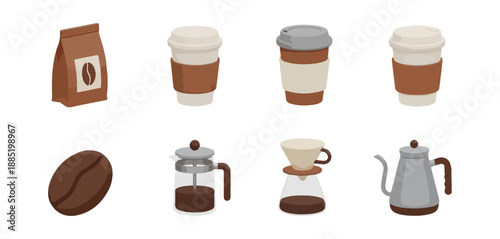 Coffee collection beans cups brewers and containers