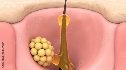 Wallpaper Mural Detailed 3D animation of a sebaceous gland secreting oil to moisturize hair and skin, illustrating skin biology. Torontodigital.ca