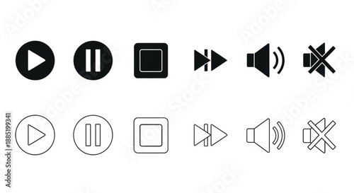 Multimedia Vector Icons: Movie Production, Film Reel, and Play Buttons
