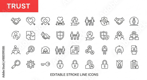 Security and Trust Symbols: Minimalist Editable Line Icons for Branding
