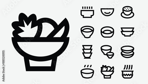Bowls and tableware icons set