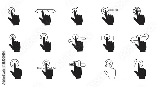 Set of Hand Cursor Icons for Digital Interaction and Navigation.