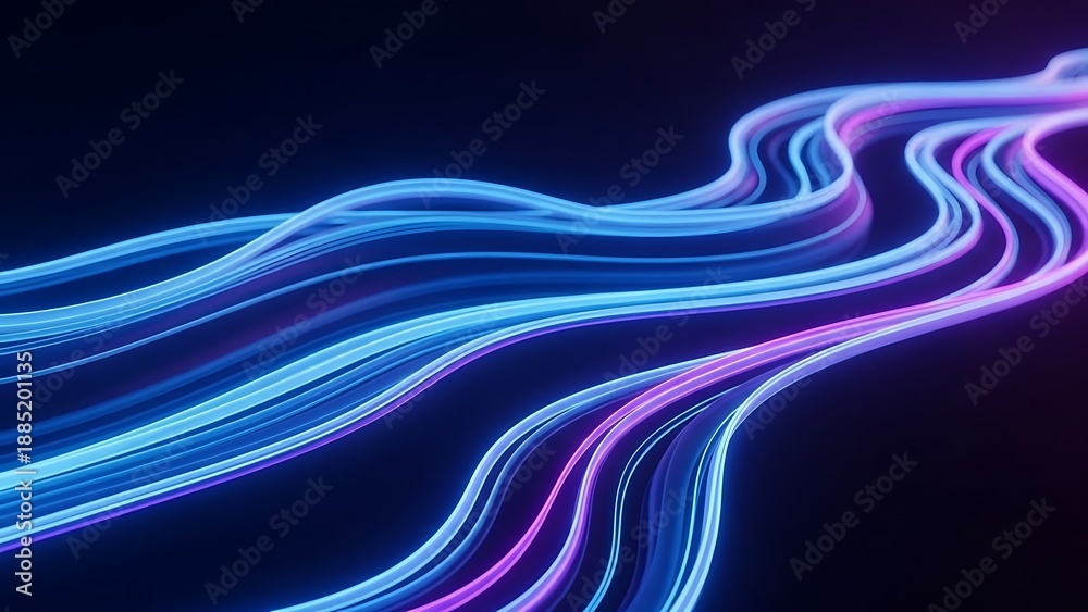 Obraz premium Neon blue and purple glowing lines on dark background