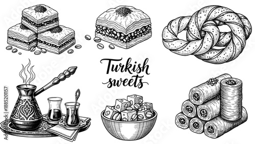 Turkish sweets vector set