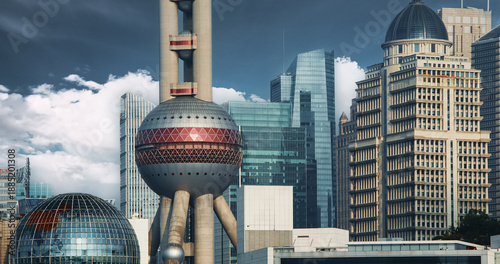 Photography Iconic Oriental Pearl Tower and Surrounding Skyscrapers in Shanghai Shanghai, Ch