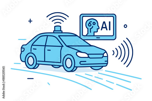 Autonomous Vehicle with AI System Illustration.