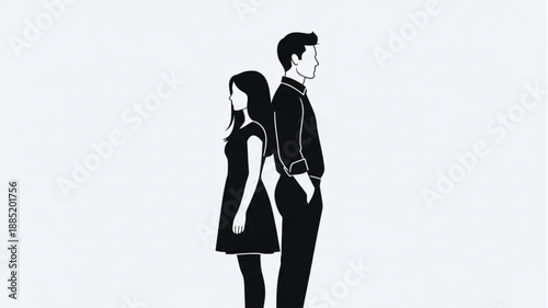 Couple Standing Back to Back Silhouette.