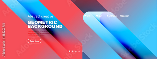 Abstract geometric background. Vibrant colors blend, creating modern design. Text overlays invite exploration, promoting content access.