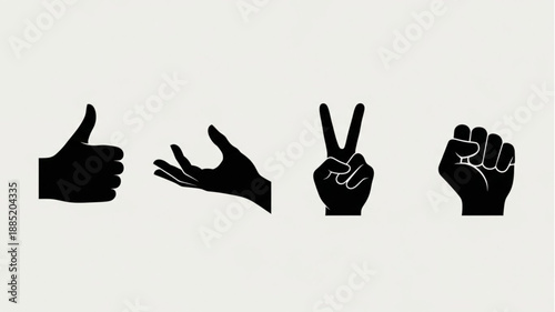 Four Black Hand Gestures Silhouettes on White Background.