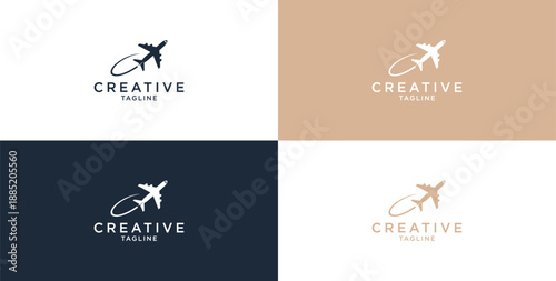 Vector airplane circle maneuver logo icon design template