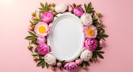 Vibrant floral border on soft pink background