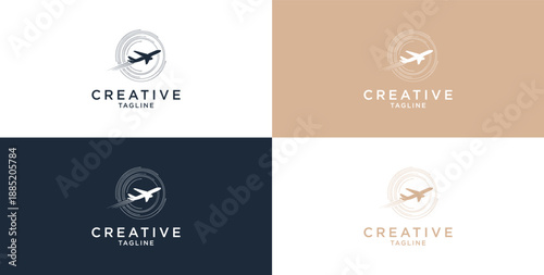 Vector airplane circle maneuver logo icon design template
