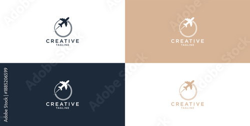 Vector airplane circle maneuver logo icon design template