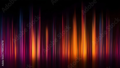 Minimalist digital soundscape featuring warm orange and red light columns with soft reflections for elegant technology background and creative audio visual projects