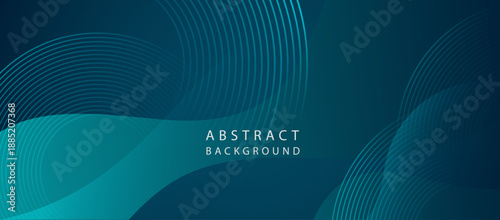Abstract futuristic background featuring flowing wave lines and smooth gradient shapes in teal and dark blue tones.