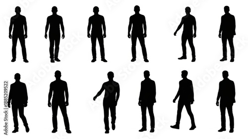 Collection of Male Silhouettes Standing in Various Poses.