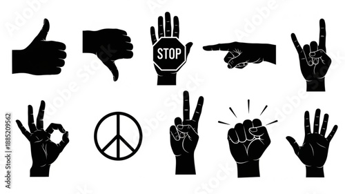Collection of Hand Gestures and Symbols Silhouettes.