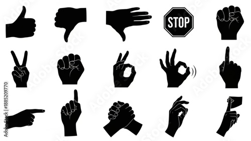 Collection of Hand Gestures and Symbols Silhouettes.