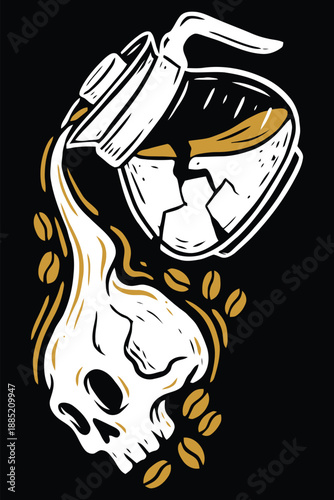 Vintage Coffee Addiction Skull Pour Illustration