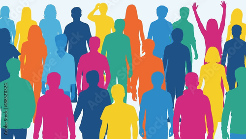 Diverse Group of People Silhouettes in Vibrant Colors.