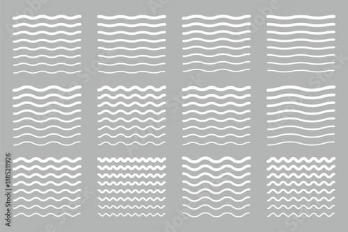  Set of wavy zigzag lines. Wave thin line background. Vector zigzag and wavy horizontal underline. water waves.