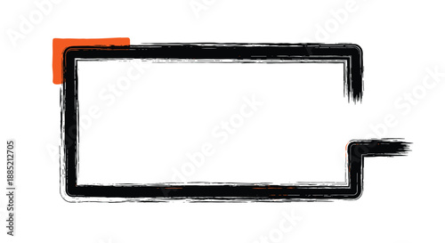 Gritty hand-drawn rectangular frame in black ink with a textured brush stroke effect and a small orange highlight in the upper corner.