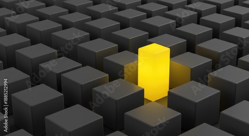 A single bright item stands out from a large group of similar gray items, emphasizing uniqueness and personal identity apart from the crowd ,metaphor ,object ,strategy