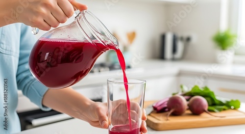 Pouring Beetroot Juice into a Glass