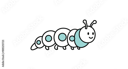 Cute caterpillar illustration featuring a white body with light blue spots and a friendly smiling face on a plain background.