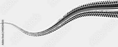 Tire track. Tyre mark of car, bike, motorcycle with grunge effect on white background. Wheel footprint, road element, dirty rubber protector pattern. Realistic vector illustration.