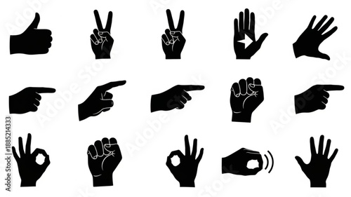 Collection of Hand Gestures Silhouettes Isolated on White Background.