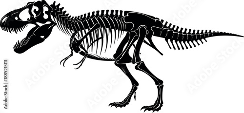 Tyrannosaurus Rex skeleton silhouette vector illustration isolated on white background prehistoric carnivore dinosaur fossils bone structure anatomy for educational design