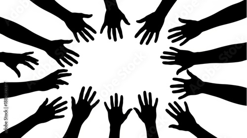 Many Hands Reaching Inward Towards Center.