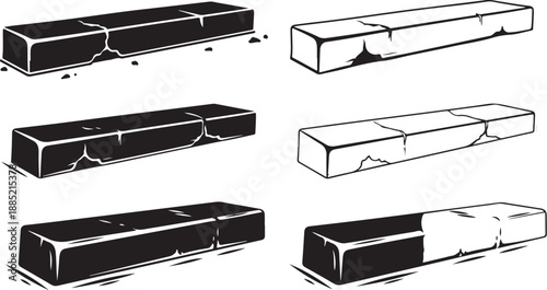 Illustration of various broken and cracked concrete brick designs