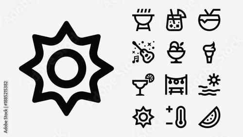 Summer season and vacation icons set
