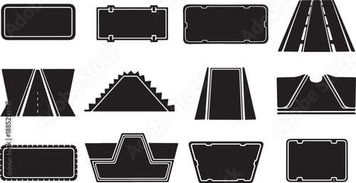Collection of black road signs and labels vector graphics