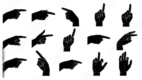 Collection of Black Hand Gestures Pointing and Indicating.