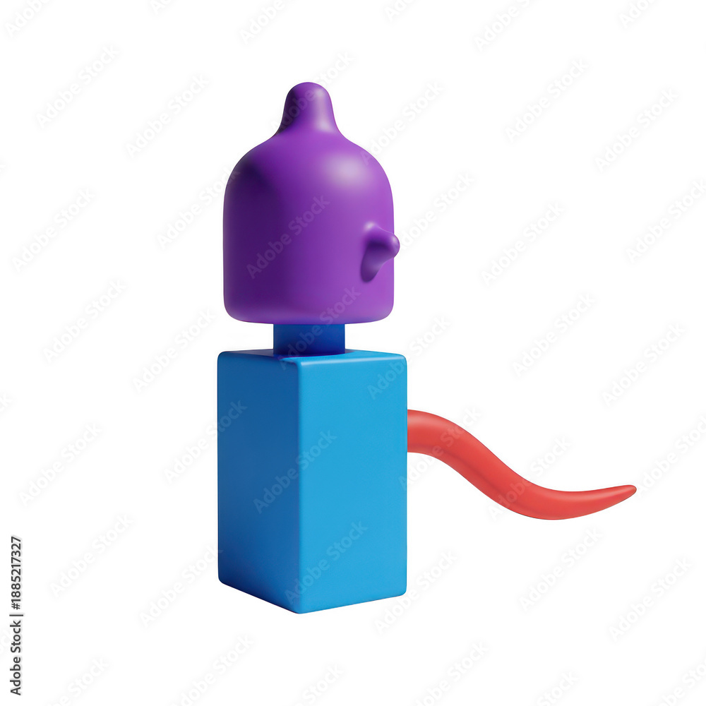 Fototapeta premium 3d cartoon character head with tail, isolated on transparent background